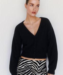 Black Sloane Regenerative Wool Cropped V-Neck Cardigan