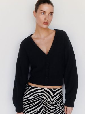 Black Sloane Regenerative Wool Cropped V-Neck Cardigan