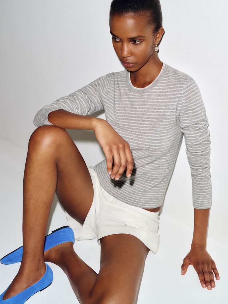 Granite Gossamer Stripe Lian Cashmere Crew Sweater - Image 3
