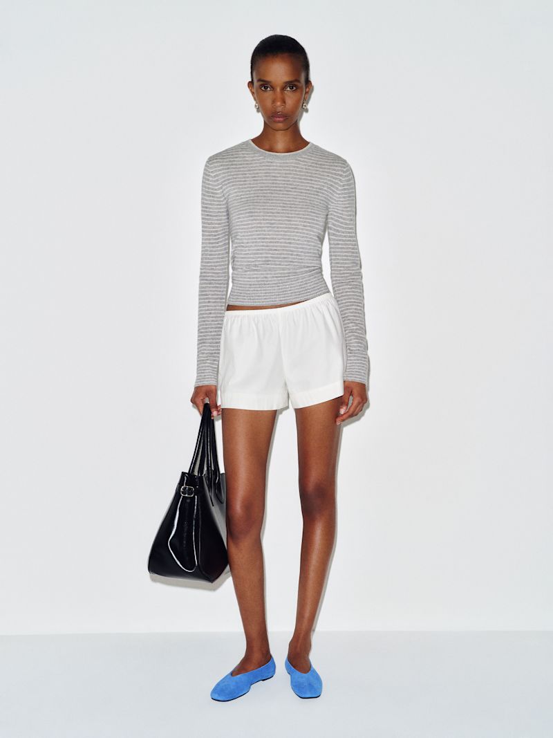 Granite Gossamer Stripe Lian Cashmere Crew Sweater - Image 4
