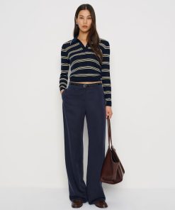 Parmesan Navy Stripe Hermia Regenerative Merino Polo