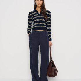Parmesan Navy Stripe Hermia Regenerative Merino Polo