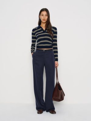 Parmesan Navy Stripe Hermia Regenerative Merino Polo