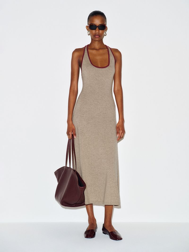 Oatmeal Chianti Contrast Mia Cashmere Halter Dress