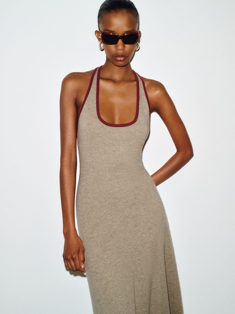 Oatmeal Chianti Contrast Mia Cashmere Halter Dress - Image 2
