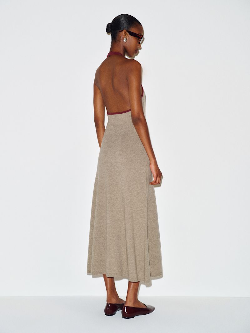 Oatmeal Chianti Contrast Mia Cashmere Halter Dress - Image 5