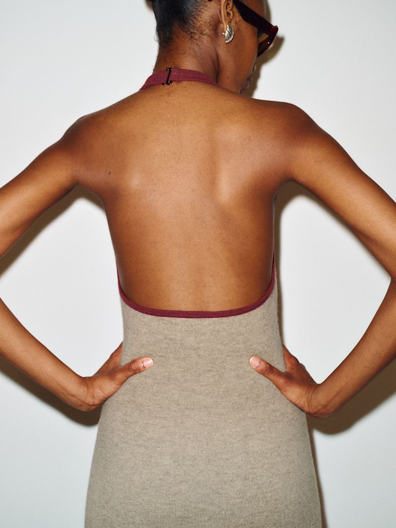 Oatmeal Chianti Contrast Mia Cashmere Halter Dress - Image 6
