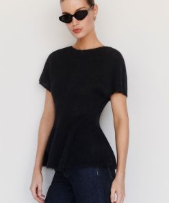Black Anna Alpaca Peplum Sweater Top