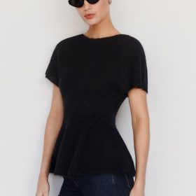 Black Anna Alpaca Peplum Sweater Top