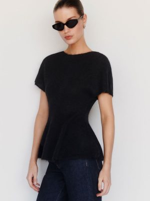 Black Anna Alpaca Peplum Sweater Top