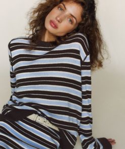 Ice Water Multi Stripe Cashmere Boyfriend Sweater