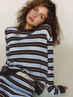 Ice Water Multi Stripe Cashmere Boyfriend Sweater