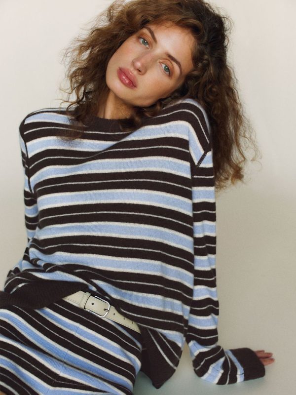 Ice Water Multi Stripe Cashmere Boyfriend Sweater