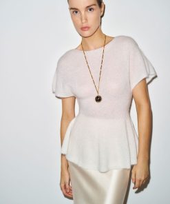 White Anna Alpaca Peplum Sweater Top