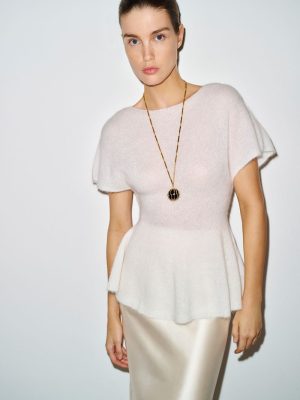 White Anna Alpaca Peplum Sweater Top