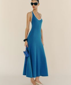 Cerulean Gossamer Contrast Mia Cashmere Halter Dress