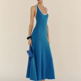Cerulean Gossamer Contrast Mia Cashmere Halter Dress