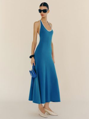 Cerulean Gossamer Contrast Mia Cashmere Halter Dress